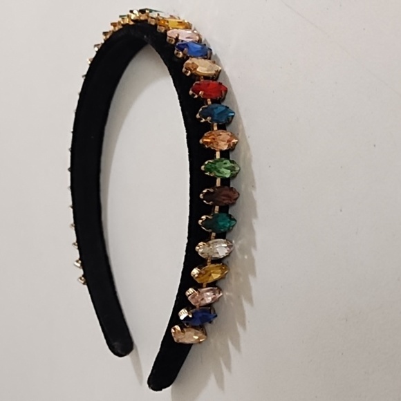 Headband Adorned with Sparky Colored Jewels Set in Gold On Black Velvet - Picture 2 of 8